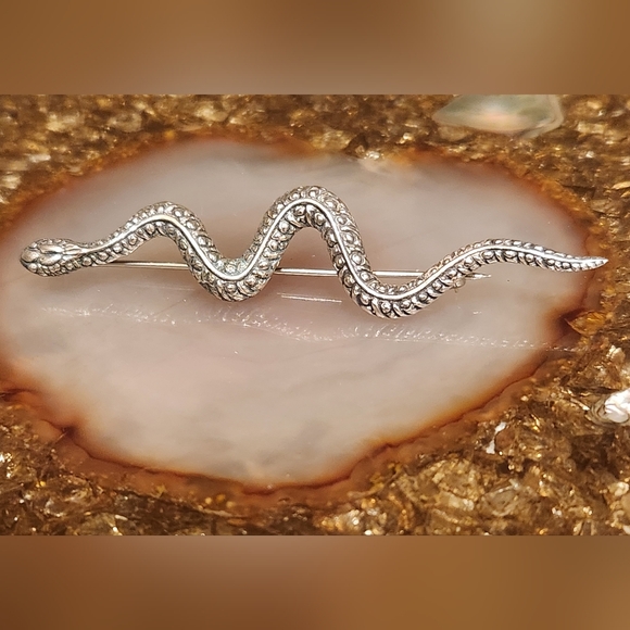 Vintage Sterling Silver Snake Brooch Lapel Pin - Picture 5 of 5